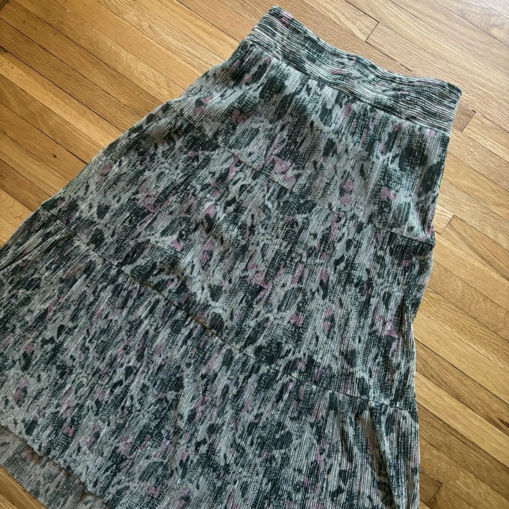 Ba&sh Voly Pleated Midi Skirt Emerald Tiered Metallic Womens 36 US 4  Boho Chic
